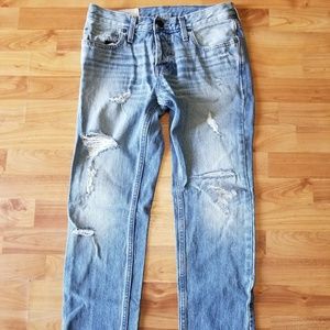 Mens Hollister Light Wash Ripped Skinny Blue Jeans